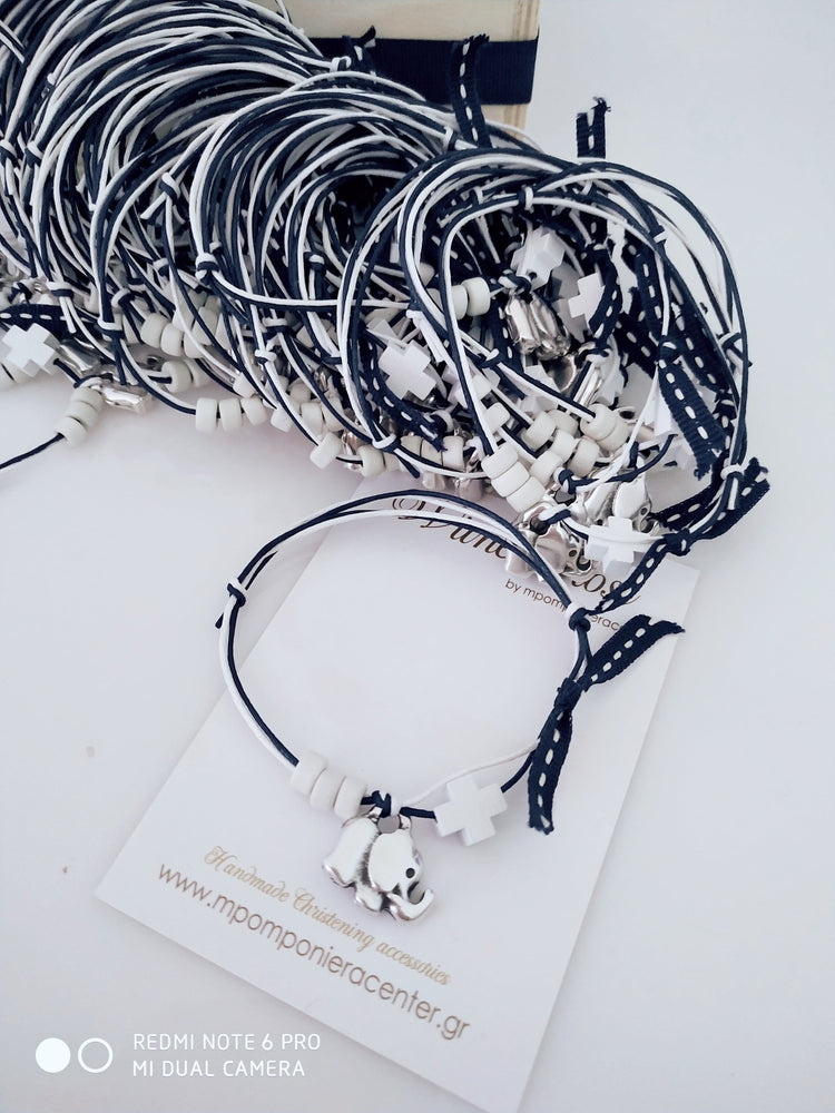 Μαρτυρικό βραχιόλι με διπλό κορδόνι , ξύλινο σταυρό και μεταλλικό ελεφαντάκι 