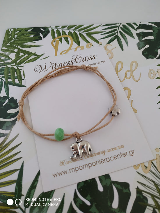 Memorial bracelet with an elephant in beige - light blue shades