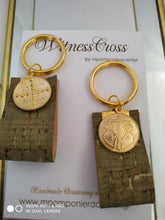 Μαρτυρικό μπρελόκ boho style Κωνσταντινάτο με οικολογικό ύφασμα φελλού, ιδιαίτερο σε λαδί απόχρωση