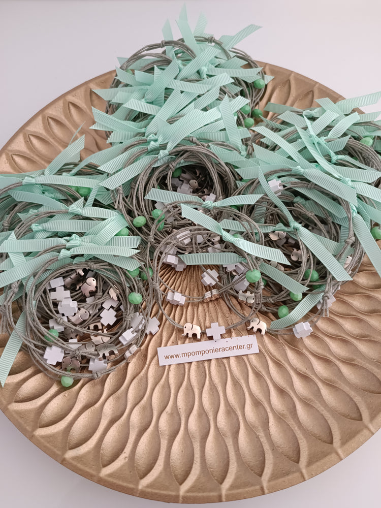 Μαρτυρικό βραχιόλι με ελεφαντάκι σε γκρί - βεραμάν αποχρώσεις