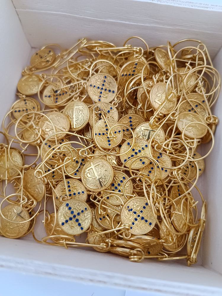 Μαρτυρικό παραμάνα χρυσή με ΑγιοΚωνσταντινάτο χρυσό με μπλέ σκούρο.