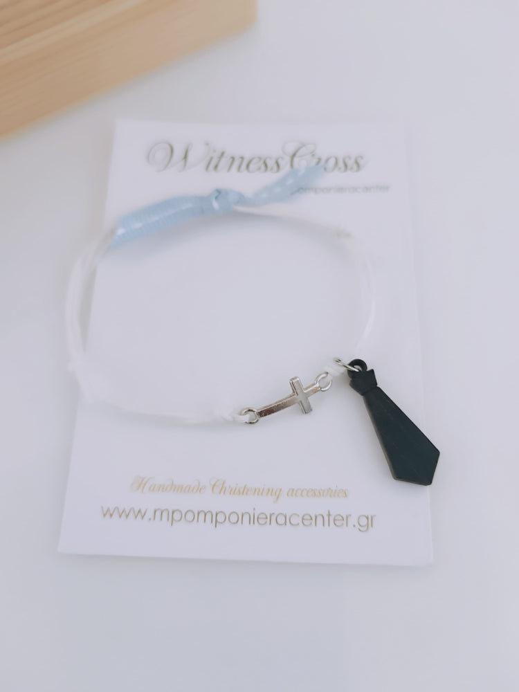 Μαρτυρικό βραχιόλι με γραβάτα και σταυρό ασημί