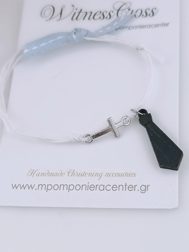 Μαρτυρικό βραχιόλι με γραβάτα και σταυρό ασημί