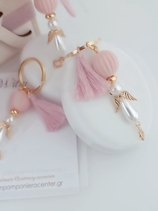 Μαρτυρικό αγγελάκι - με χάντρες πέρλες και φωτοστέφανο, σταυρός στο τελείωμα