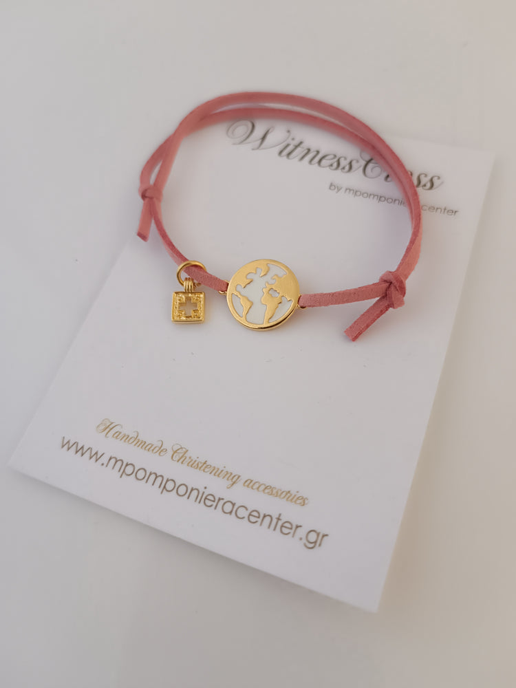 Μαρτυρικό βραχιόλι με τη γη ολόκληρη με σμάλτο εσωτερικά και σάπιο μήλο σουέντ κορδόνι