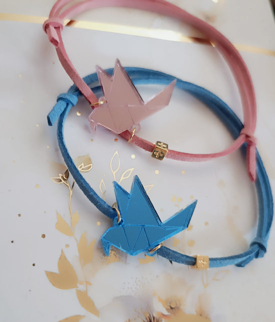 Μαρτυρικό Origami βραχιόλι πουλάκι σε μπλε και σάπιο μήλο -