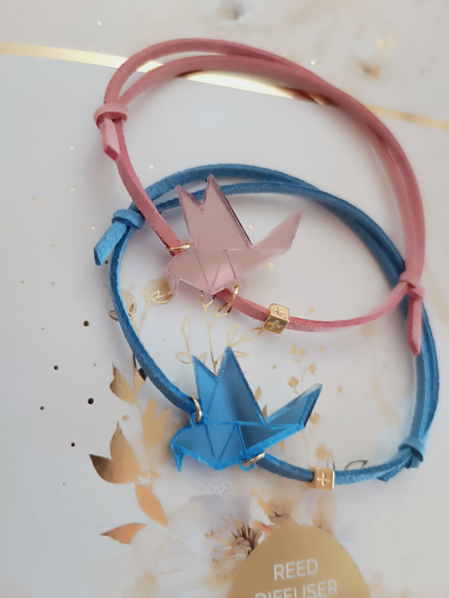 Μαρτυρικό Origami βραχιόλι πουλάκι σε μπλε και σάπιο μήλο -