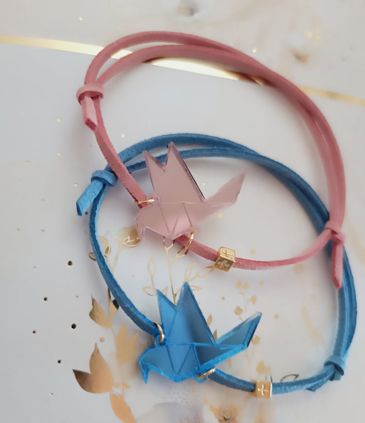 Μαρτυρικό Origami βραχιόλι πουλάκι σε μπλε και σάπιο μήλο -