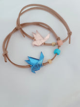 Μαρτυρικό Origami βραχιόλι πουλάκι σε μπλε και σάπιο μήλο -