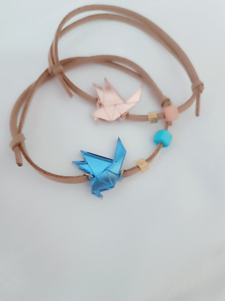 Μαρτυρικό Origami βραχιόλι πουλάκι σε μπλε και σάπιο μήλο -