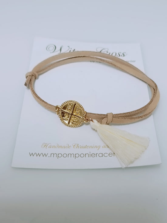 Μαρτυρικό βραχιόλι με χρυσό Κωνσταντινάτο σε φυσικές αποχρώσεις και φουντ