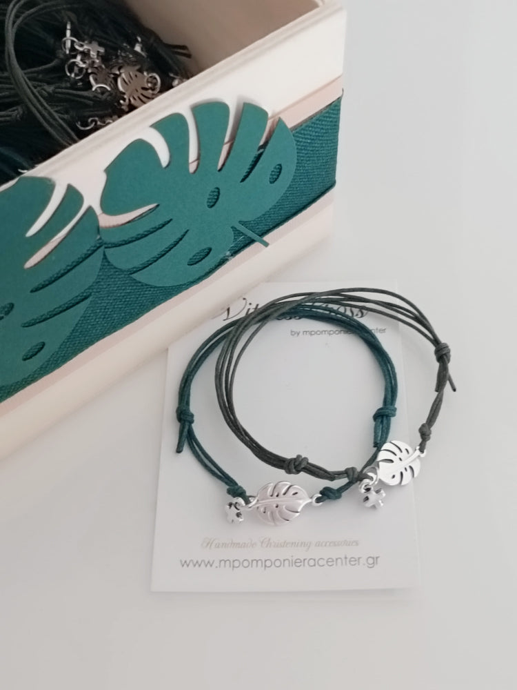 Μαρτυρικό βραχιόλι μονστέρα φύλλο εξωτικό ιδανικό για θέμα ζώα της ζούγκλας με ιδιαίτερο σταυρό