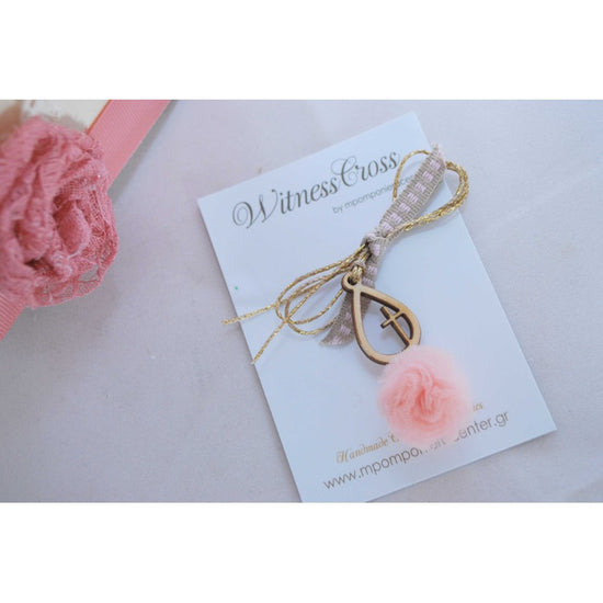 Μαρτυρικό για το μπέτι με ξύλινο σταυρό σε αποχρώσεις του ροζ - ρομαντικό ύφος