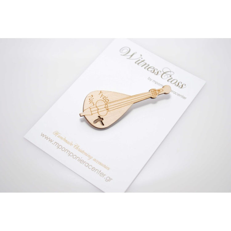 Μαρτυρικό κρητική λύρα με σταυρό κοπή και  παραμάνα πίσω , με χάραξη Υγεία & Τύχη