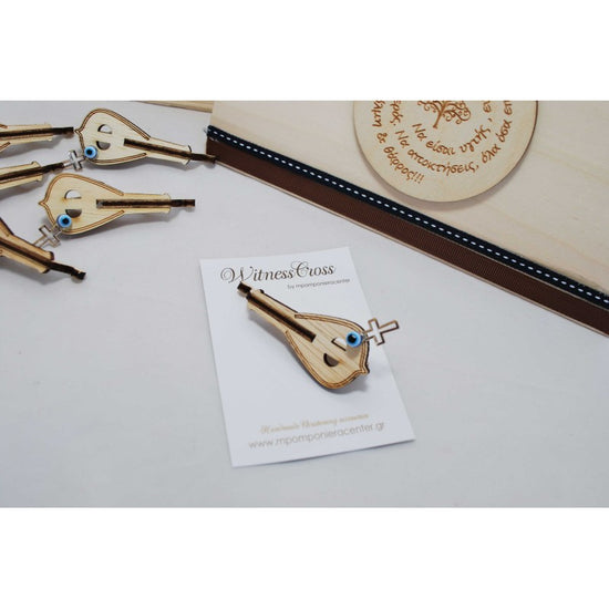 Μαρτυρικό κρητική λύρα 3D με παραμάνα πίσω , μεταλλικό σταυρό και ματάκι