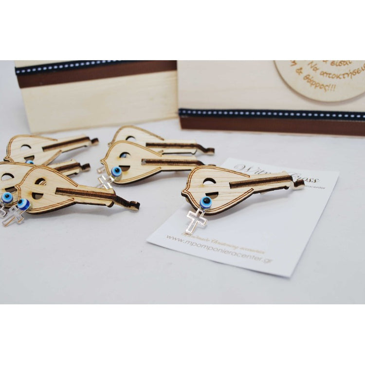 Μαρτυρικό κρητική λύρα 3D με παραμάνα πίσω , μεταλλικό σταυρό και ματάκι