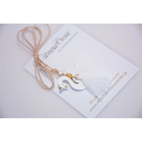 Μαρτυρικό κολιέ με κύκνο , σταυρό ημιπολύτιμο & φουντίτσα