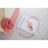 Μαρτυρικό κρεμαστό λαιμού με σταυρό κρεμαστό ξύλινο  , κρεμαστή σταγονίτσα & πον-πον τούλινο