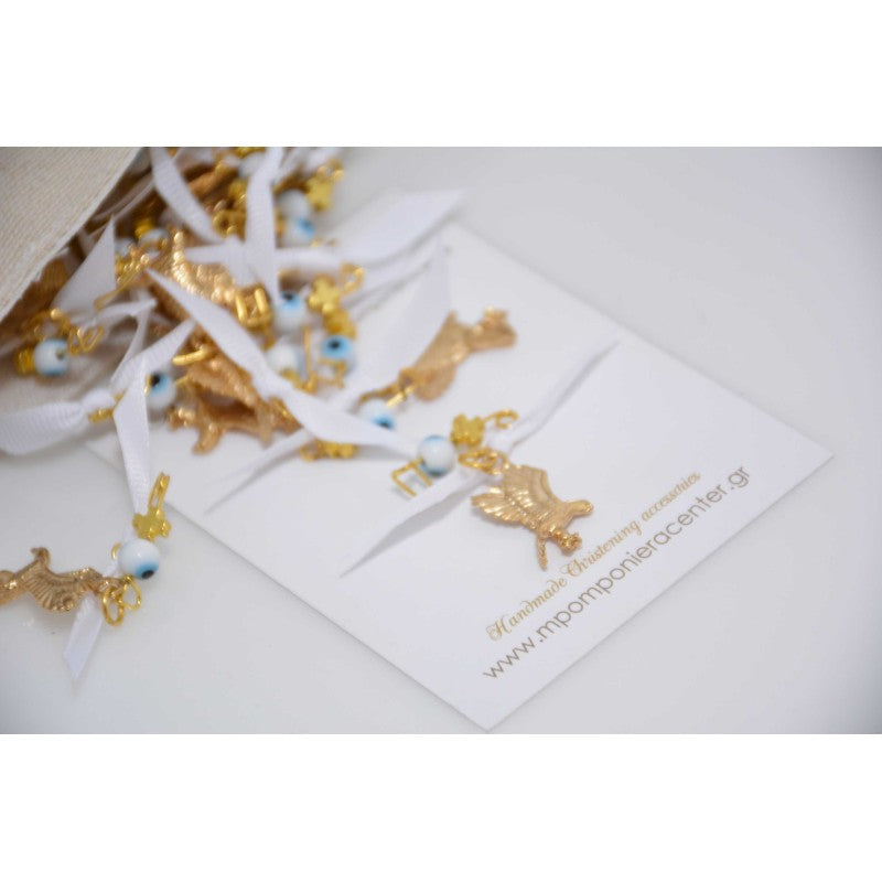 Μαρτυρικό καρφίτσα πέτου με αετό , ματάκι , και σταυρό μεταλλικό με λευκή κορδέλα και χρυσά στοιχεία