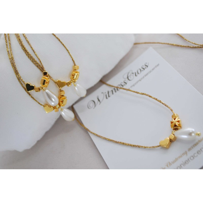 Μαρτυρικό κρεμαστό λαιμού με ιδιαίτερο σταυρό περαστό , κρεμαστή σταγονίτσα & καρδούλα περαστή