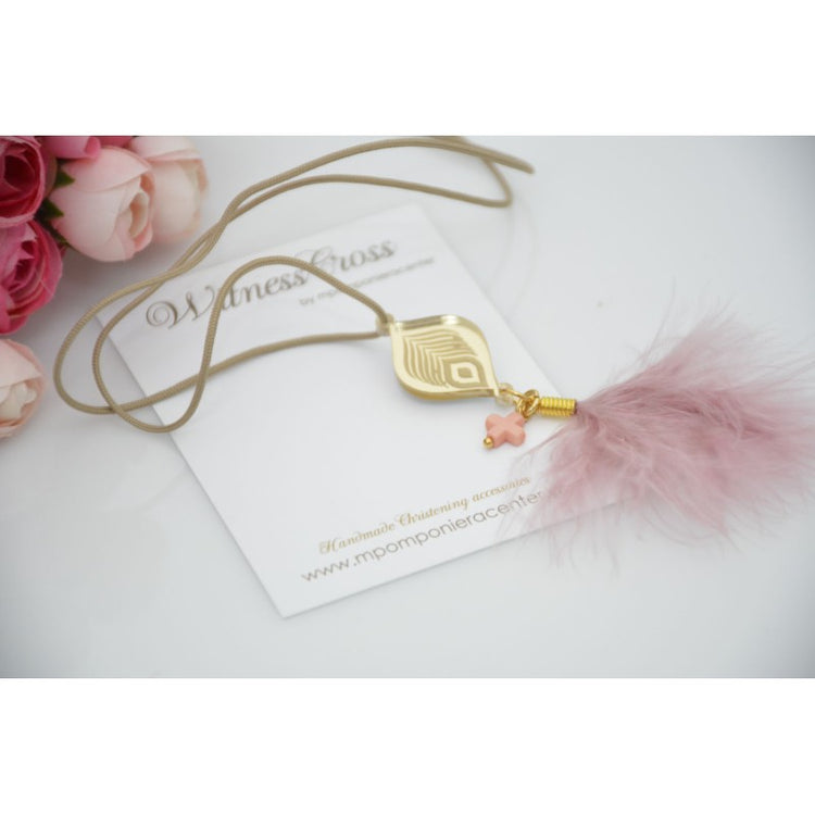 Μαρτυρικό κολιέ με πλέξι γκλάς χαραγμένο με φτερό παγωνιού και πούπουλο σάπιο μήλο