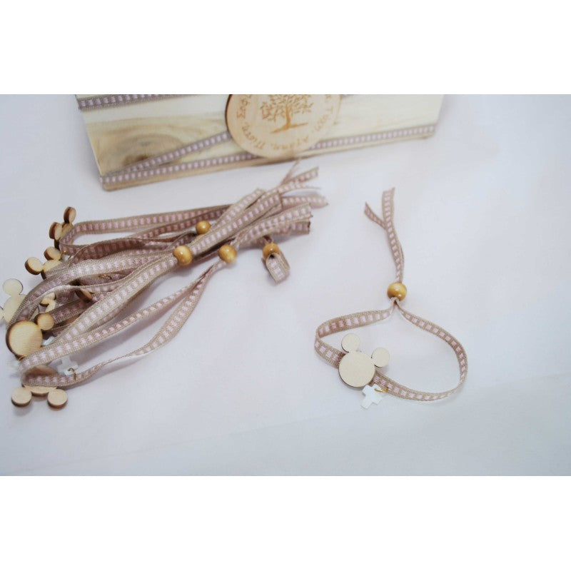 Μαρτυρικό κορδέλα με σταυρό και διακοσμητικό ξύλινο τύπου Mickey & minnie mouse