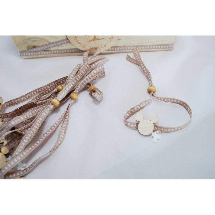 Μαρτυρικό κορδέλα με σταυρό και διακοσμητικό ξύλινο τύπου Mickey & minnie mouse