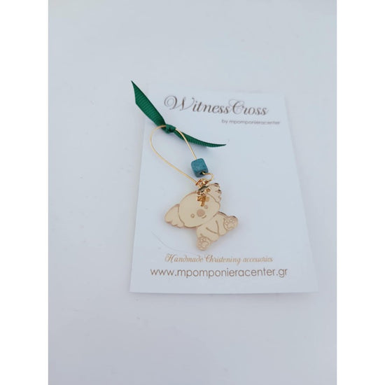 Μαρτυρικό κοάλα με παραμάνα - χάντρα μπλέ πετρόλ και πράσσινο κορδελάκι