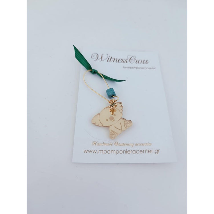 Μαρτυρικό κοάλα με παραμάνα - χάντρα μπλέ πετρόλ και πράσσινο κορδελάκι