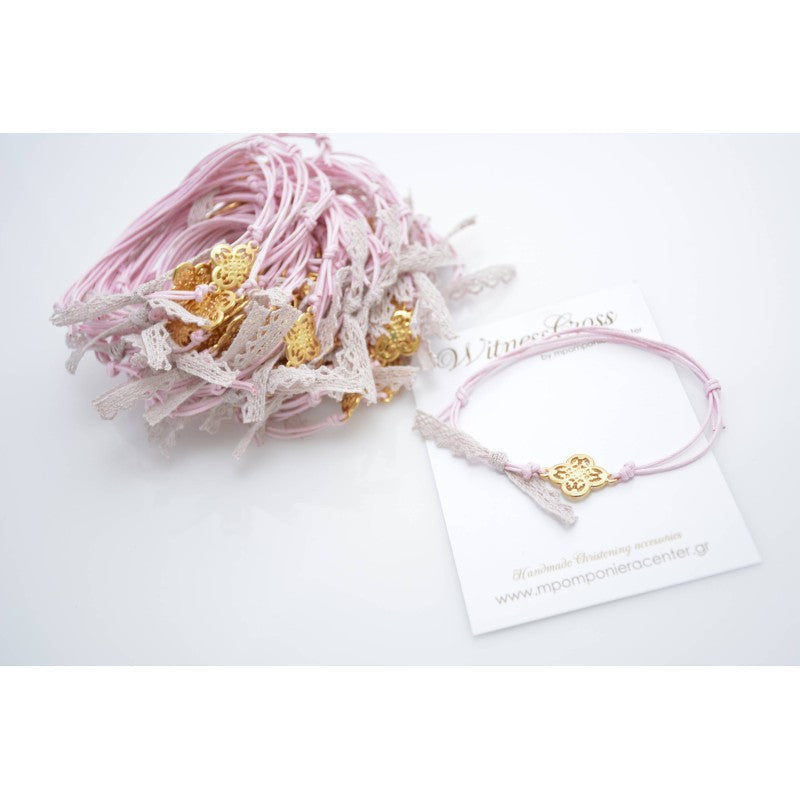 Μαρτυρικό με ιδιαίτερο μεταλλικό σταυρό δαντελωτό και δαντέλα να το αγκαλιάζει