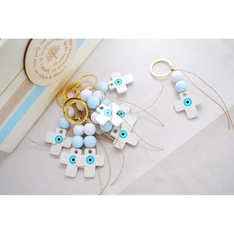 Μαρτυρικό μπρελόκ με ξύλινο ιδιαίτερο σταυρό με μάτι τυπωμένο εσωτερικά