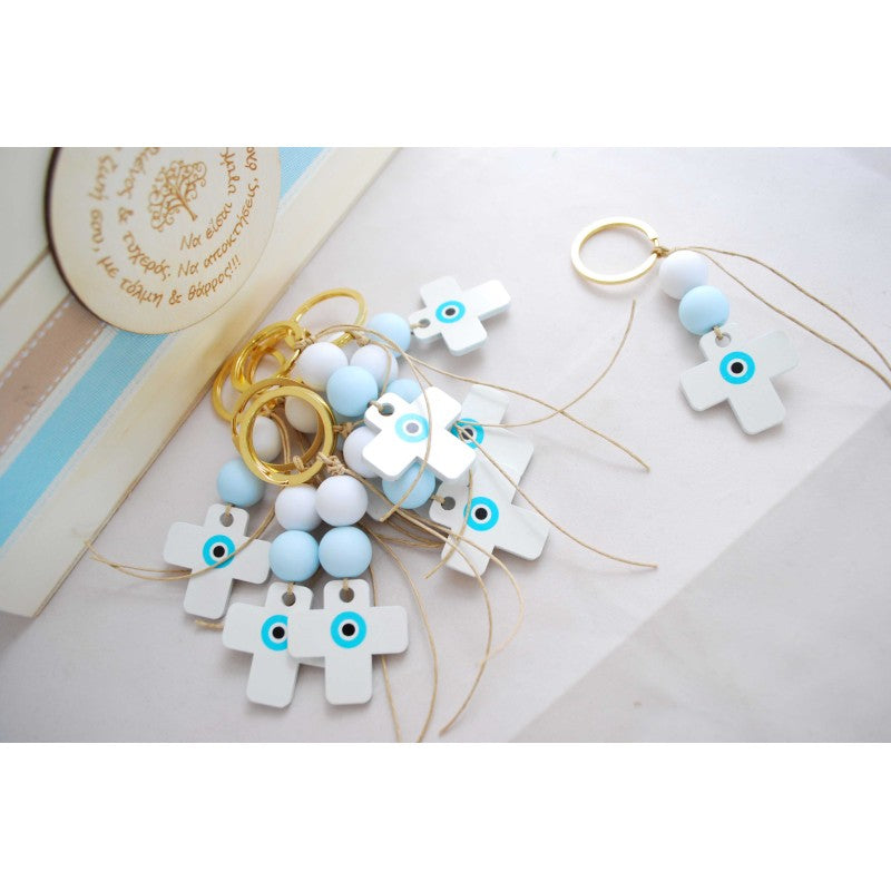 Μαρτυρικό μπρελόκ με ξύλινο ιδιαίτερο σταυρό με μάτι τυπωμένο εσωτερικά