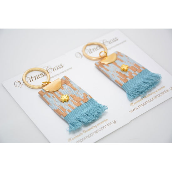 Μαρτυρικό μπρελόκ boho style με ιδιαίτερο γαλάζιο- μπεζ- καφέ σχέδιο Vintage και σταυρό