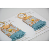 Μαρτυρικό μπρελόκ boho style με ιδιαίτερο γαλάζιο- μπεζ- καφέ σχέδιο Vintage και σταυρό