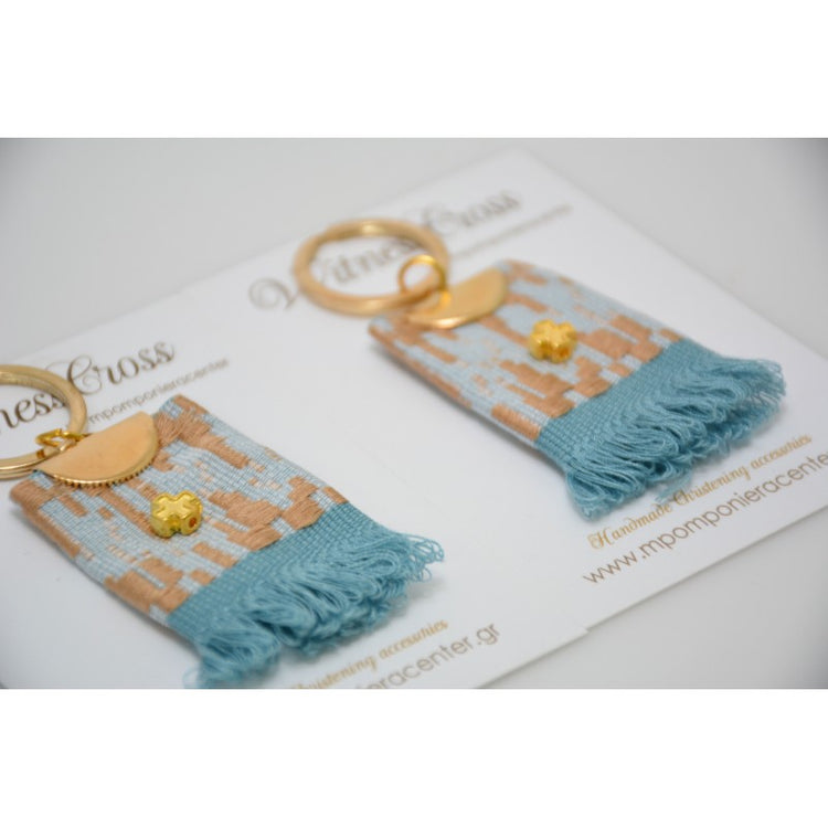 Μαρτυρικό μπρελόκ boho style με ιδιαίτερο γαλάζιο- μπεζ- καφέ σχέδιο Vintage και σταυρό