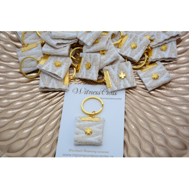 Μαρτυρικό μπρελόκ Vintage - λευκό μπεζ με ιδιαίτερο πλεκτό σχέδιο