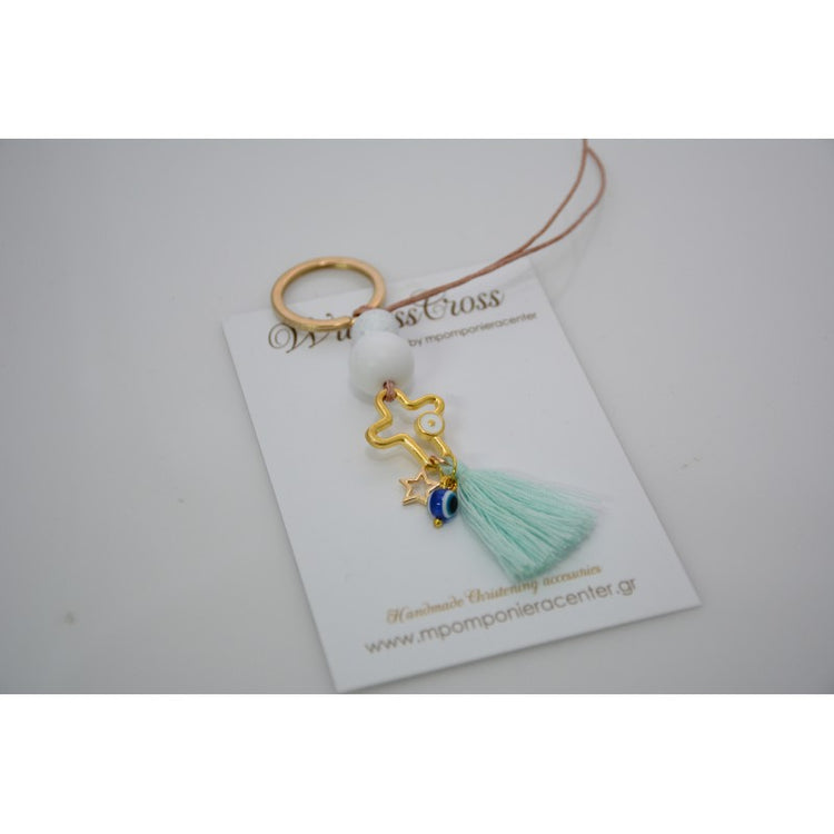Μαρτυρικό μπρελόκ με αστεράκι και ματάκι στο πλάι , ιδιαίτερο σταυρό & φούντα βεραμάν
