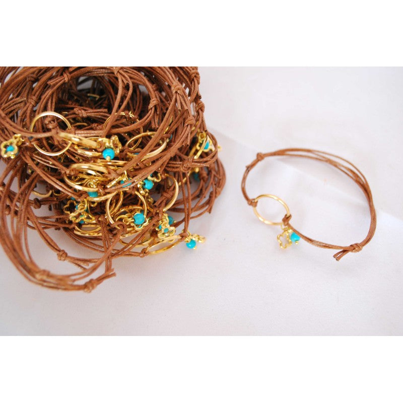 Μαρτυρικό με κύκλο μεταλλικό , σταυρό και ματάκι στο πλάι και ημιπολύτιμο πέτρωμα τυρκουάζ χαντρούλα