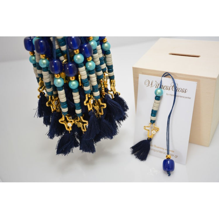 Μαρτυρικό μπεγλέρι σε αποχρώσεις blue navy σιέλ και σπασμένο λευκό του πάγου