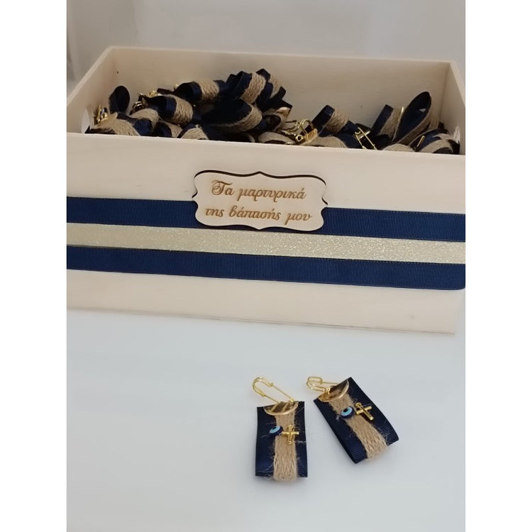 Μαρτυρικό μπρελόκ boho style με ιδιαίτερο μπέζ - blue navy σχέδιο Vintage και σταυρό