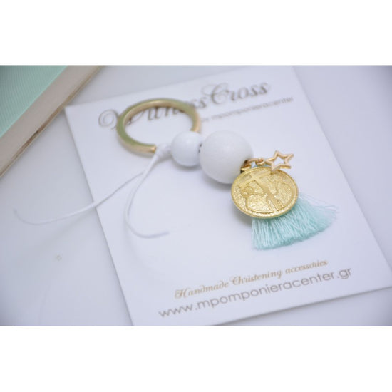 Μαρτυρικό μπρελόκ  Κωνσταντινάτο με αστεράκι ιδιαίτερο σταυρό &amp; φούντα βεραμάν