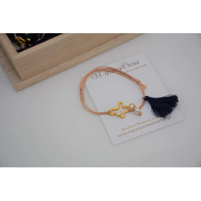 Μαρτυρικό με ιδιαίτερο μεταλλικό σταυρό ματάκι στο πλάι &amp; φούντα μπλέ σκούρα