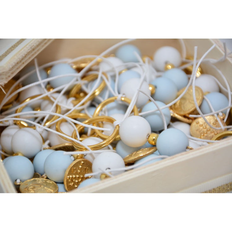 Μαρτυρικό μπρελόκ Κωνσταντινάτο με χαντρούλες σιέλ λευκό - διπλής όψης