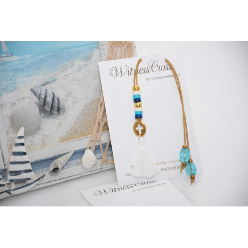 Μαρτυρικό μπεγλέρι σε σιέλ - ναυτικό στυλ με φούντα λευκή