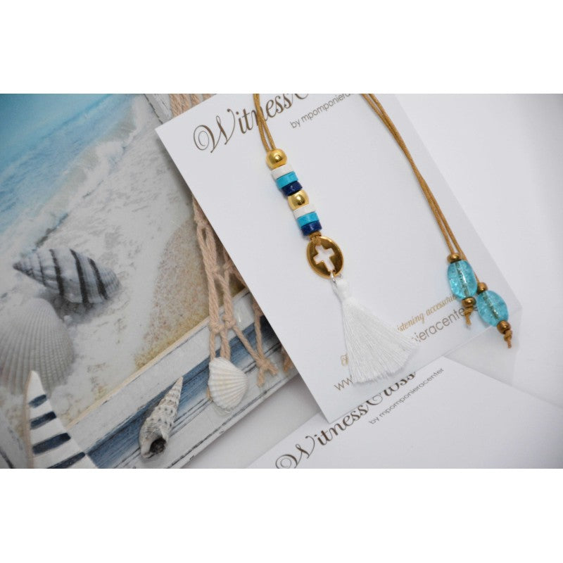 Μαρτυρικό μπεγλέρι σε σιέλ - ναυτικό στυλ με φούντα λευκή