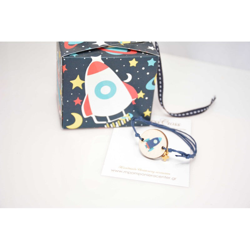 Μαρτυρικό με θέμα διάστημα , διαστημόπλοιο, πύραυλος βραχιόλι σε Blue navy &amp; Κόκκινο
