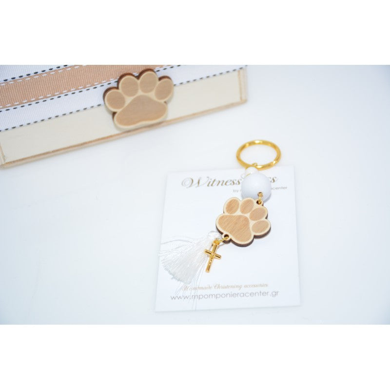 Μαρτυρικό βραχιόλι πατουσίτσα σκύλου σε αποχρώσεις μπέζ με χρυσό σταυρό