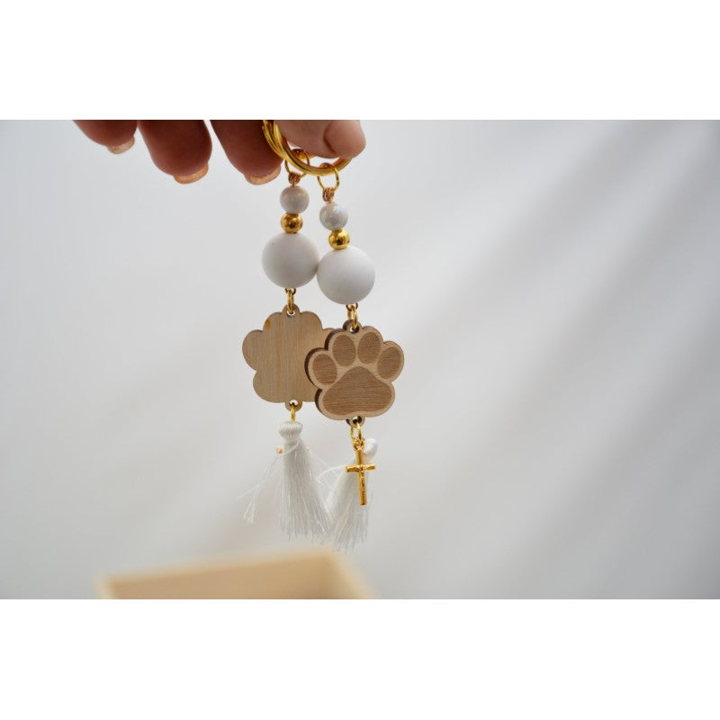 Μαρτυρικό βραχιόλι πατουσίτσα σκύλου σε αποχρώσεις μπέζ με χρυσό σταυρό