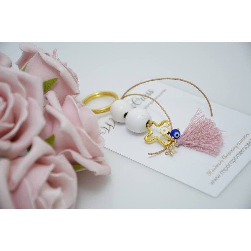 Μαρτυρικό μπρελόκ με αστεράκι και ματάκι στο πλάι , ιδιαίτερο σταυρό & φούντα σάπιο μήλο