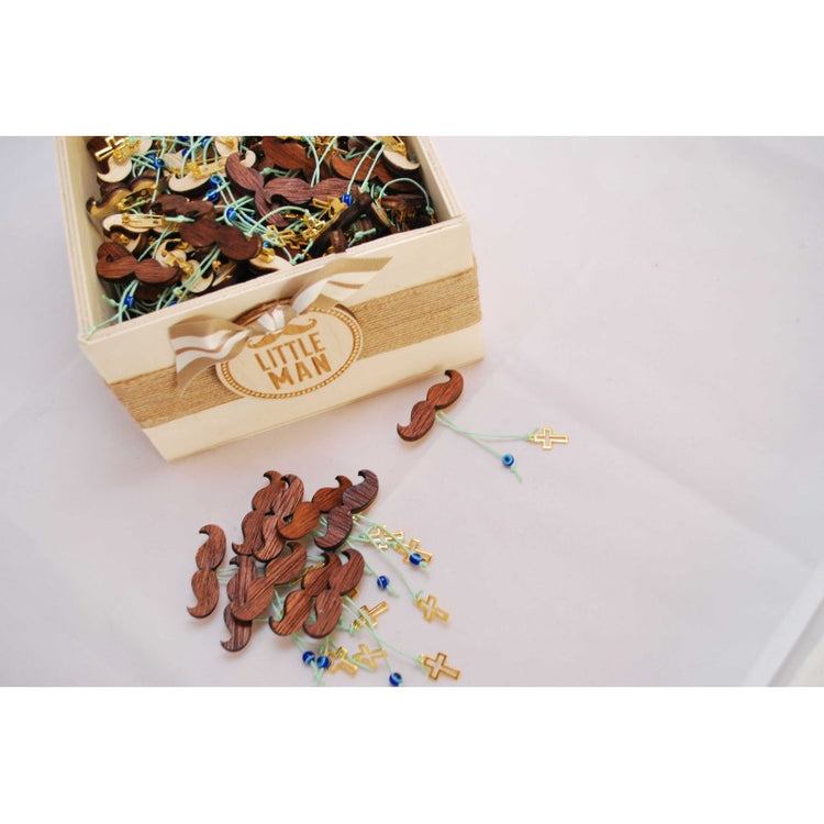 Μαρτυρικό μουστάκι ξύλινο με παραμάνα πίσω σταυρός μεταλλικός και κορδόνι με ματάκι.